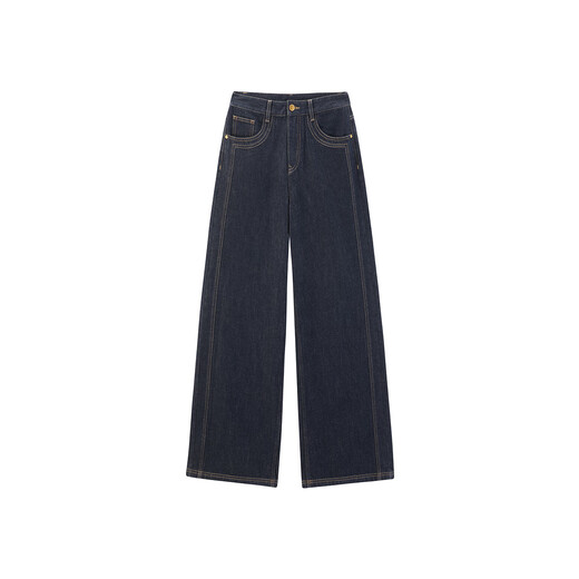 PEACEBIRD Women's Jeans Autumn Large Straight Pants Fashionable Casual Versatile Commuting Texture Denim Dark Blue L