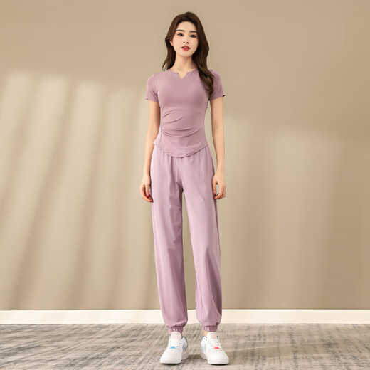 LULU CENTURY summer yoga clothing sports suit for women running breathable quick-drying clothing gym professional Pilates training clothing for women pink and purple top L