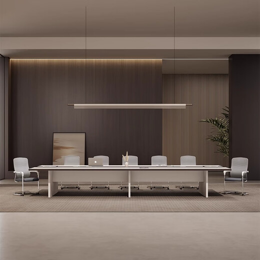 Litang conference table long table simple modern large conference room office desk and chair combination long table rectangular negotiation table 4.5 meters + 14 chairs high-end multimedia cable box
