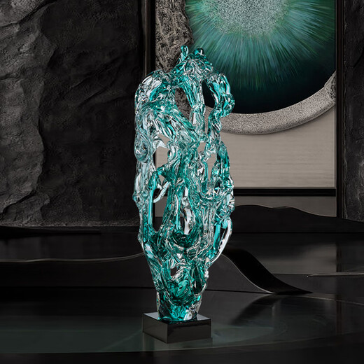 Luxurious art, light luxury, new Chinese style glazed crafts, Taihu stone sculptures, living room entrance TV cabinet, home decorations, lake green glazed Taihu stone, about 55cm high