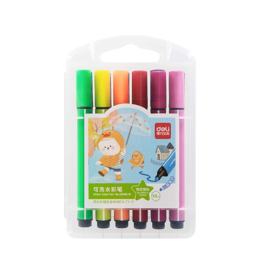 Deli 12 color Pen de acuarela lavable Fácil de sostener al triángulo espeso Niños de los estudiantes Color Color Set Dibujo Pintura de papelería Regalo de la escuela del estudiante