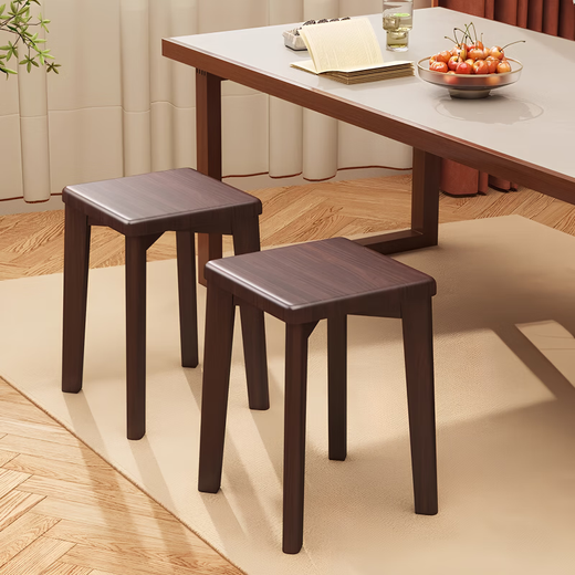 Wang Xingheyue solid wood stool, light luxury and high-end dressing table, home desk, living room dining table and chairs, do not take up space and can be stacked, walnut color, natural beech wood model, large size