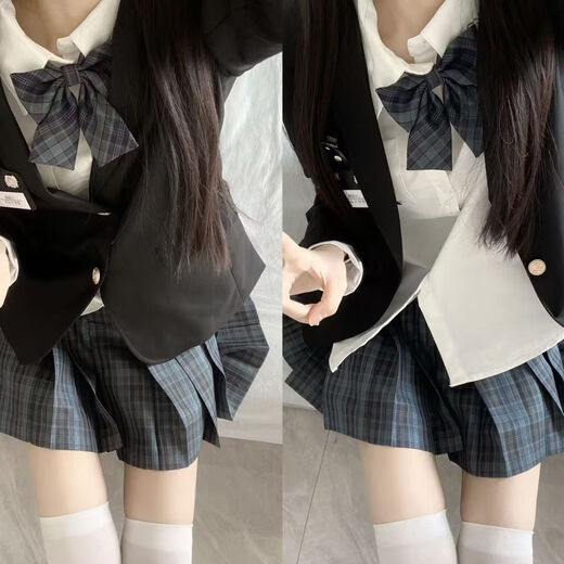Luo Meijiang jk uniform blazer spring and autumn original style college style school supply sense short coat women's cardigan JK two-button black suit It is recommended to go up one size S