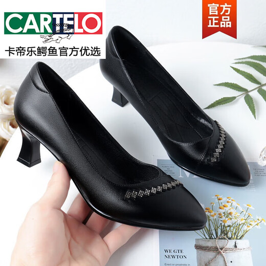 Cartelo 2025 printemps et automne Nouveau en cuir authentique Solie douce Chaussures simples chaussures en cuir féminine bouche haute talons hauts