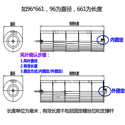 美的1-1.5匹2-3P空调挂机风管机风轮室内风叶贯流风叶导风轮轴子 R款：98*757内固定