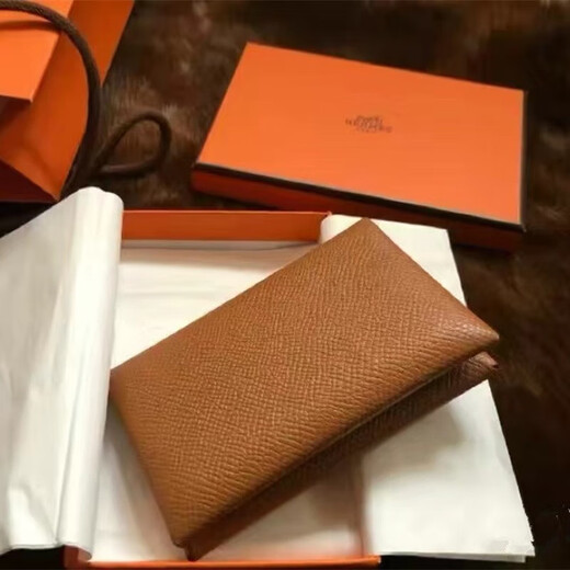 爱马仕（HERMES）Calvi系列Epsom小牛皮卡包零钱包名片夹纯色简约女款节日送礼 金棕色H044164CK37