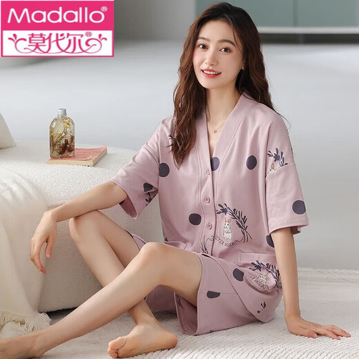 
Modal 2025 new cotton pajamas women's short-sleeved shorts summer thin cotton summer cardigan home clothing set N 9889 L (100-120Jin [Jin equals 0.5 kg])