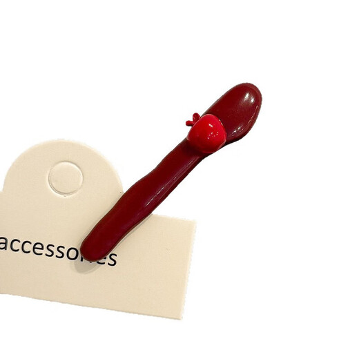 Anchor red apple hair clip for women's forehead side bangs clip for seamless broken hair duckbill one-word clip hair clip hair accessory burgundy apple bangs clip - front + back