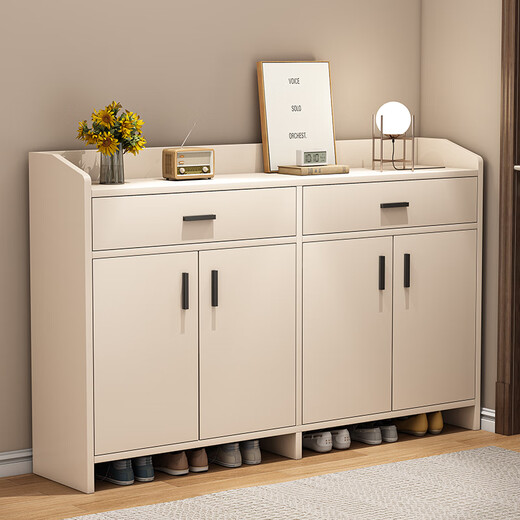 BENMUZIZAI Italian-style light luxury solid wood shoe cabinet home entrance indoor new 2025 hot model entry entrance cabinet integrated shoe shelf ordinary fiberboard 60cm two doors and one pump pastoral oak