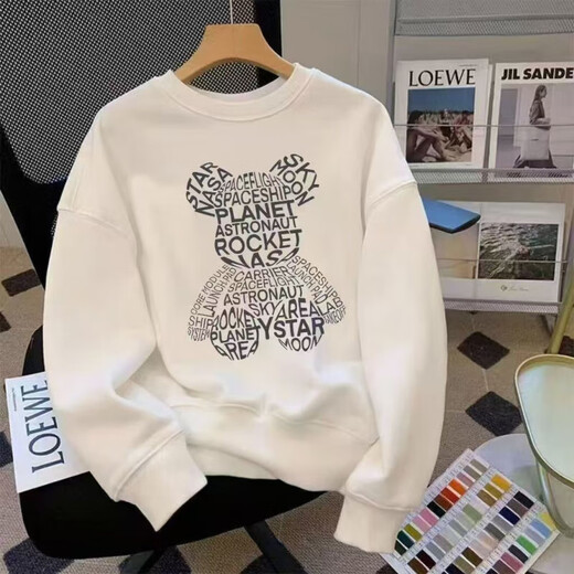 420G heavyweight pure cotton Hong Kong style sweatshirt autumn and winter new fashion brand clothing American casual versatile loose jacket top WT-Little Bear Black Silver Fox Velvet Plus Velvet 2XL 140-160Jin Jin is equal to 0.5 kg