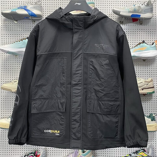 Li Ning windbreaker men's 2023 new Wade winter plus velvet warm water-proof loose hooded three-in-one sports jacket Black AFDT693-1 L