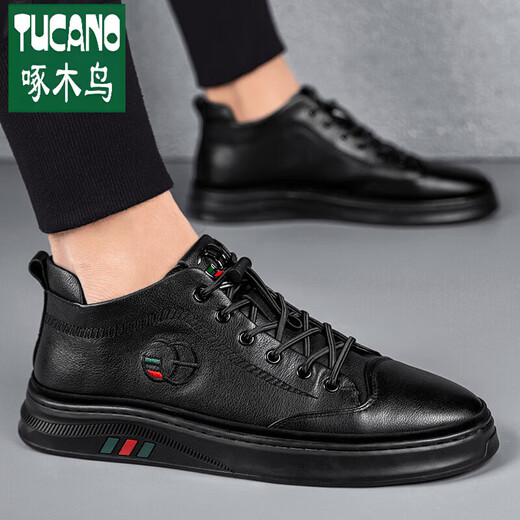 Woodpecker Offizielle Freizeitlederschuhe echte Leder-Leder-Herrenbrettschuhe Herrenschuhe Herbst und Winter 2025 Neue vielseitige Küchenchef Arbeit Verteidigung Schwarz-N695 Marke High-End-Flaggschiff 40