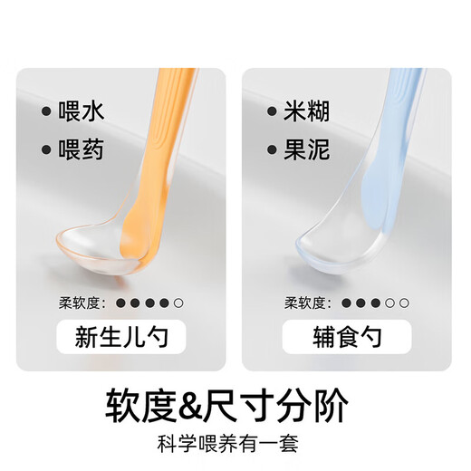 嫚熙（EMXEE）宝宝硅胶软勺餐具婴儿喂奶喂水勺子儿童吃饭辅食碗勺2支 晴空蓝+赤霞橙