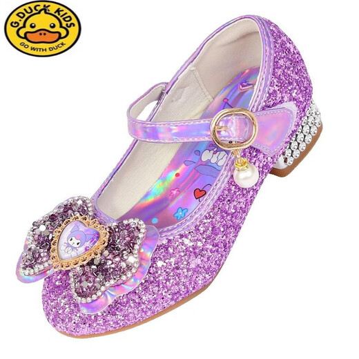 G.duck Girls High Heels Spring and Autumn Kuromi Children's Shoes Children's Purple Princess Crystal Soft Sole Shoes Children's Leather Shoes Purple Size 26 / Inner Length 16.8cm