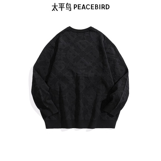 太平鸟男装 黑色针织衫潮流休闲圆领毛衣B1EBE4452 黑色1 L