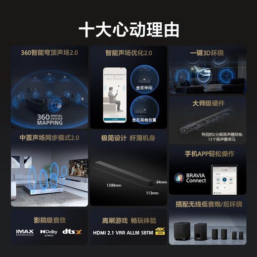 Sony (SONY) HT-A9000+RS5 Advanced Surround Package Panoramic Sound 360 Smart Dome 4K120Hz VRR ALLM Sound Wall Home Theater TV Speaker