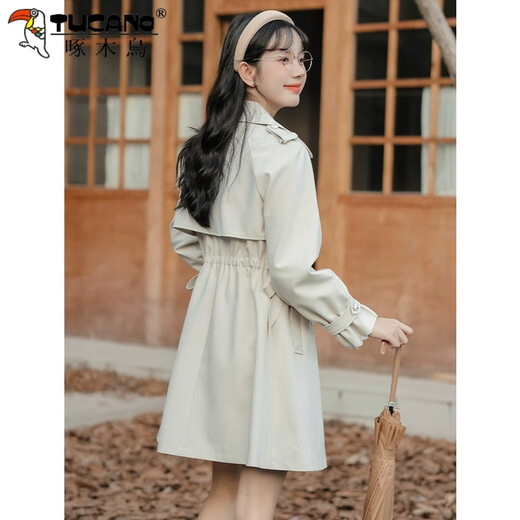 Woodpecker Small French Style Commuting Windbreaker Jacket Women's 2025 New Autumn British Style Korean Style Loose Coat Pearl Rice M Recommendation (101-115Jin Jin equals 0.5kg)