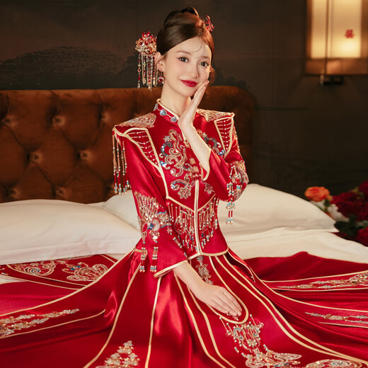 ROAR UTHAUG Xiuhe clothing 2025 new wedding Chinese wedding dress summer out of the house Xiuhe wedding clothing high-end heavy industry Xiuhe wedding dress for women Wedding auspicious women's style without headwear S