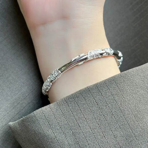 Flowers and Brocade Silver Bracelet Women's 999 Silver Bracelet Solid Gift to Girlfriend 520 Valentine's Day Birthday Gift 30g Flowers and Brocade Gift Box + Certificate