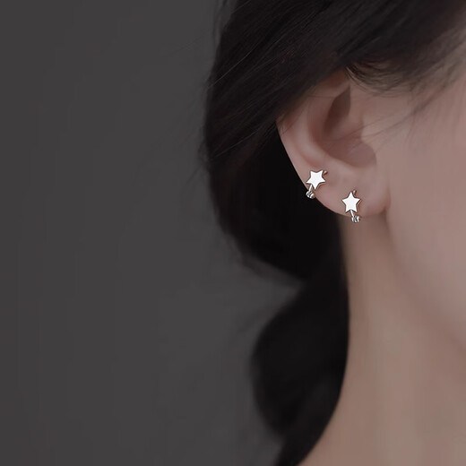 Core luxury pure S999 pure silver star earrings for women plain hoops light luxury ear buckles high-end 2025 new earrings niche ear jewelry S999 silver earrings pair