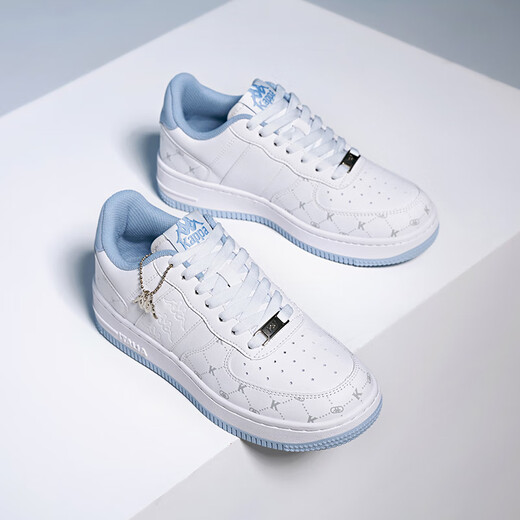 KAPPA women's shoes, high-value board shoes for women 2025 summer new versatile sports shoes thick sole breathable small white shoes for women Classic white/iceberg blue 38