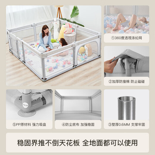 RESFOR婴儿围栏地上爬爬垫儿童栅栏爬行垫宝宝客厅家用室内折叠游戏围栏 豆沙灰丨折叠开门版(180X200）