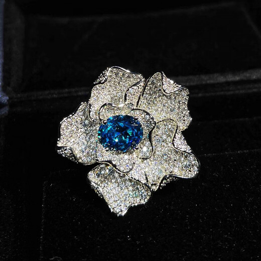 Fat Donglai's same style aquamarine ring customized full of diamonds Swiss blue topaz flower dove egg aquamarine zirconium