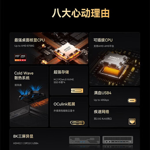 Mingfan Minisforum MS-A1 Puertos de red duales/Oculink/Soporte 9950X/9900X/8700G/7950X/7900X Mini computadora host/se puede agregar con gráficos independientes MS-A1 National Standard System + R9-9950X Grafics integrados integrados