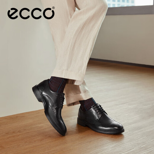 爱步（ECCO）正装皮鞋男 增高布洛克雕花牛皮德比鞋 里斯622164 黑色41