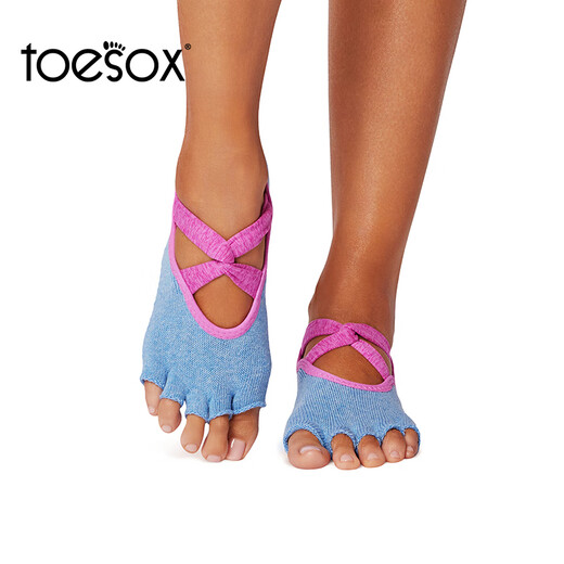 Toesox Yoga Socks Professional Fitness Pilates Socks Dance Non-slip Breathable Cross Toe Socks Ivy Series Celestite Blue M (39~42 Sizes)