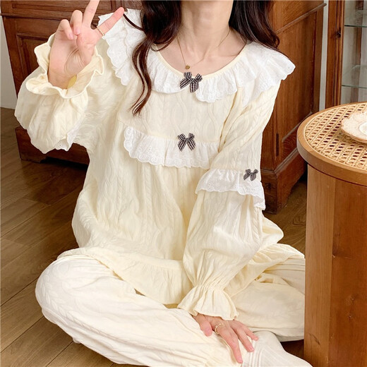 
Huinu is a pajamas for women in autumn palace style, sweet and small 2023 new pure cotton women's long-sleeved home clothes spring and autumn style apricot color 6210 [breastless pad]#[Y33] M 75-95Jin[Jin equals 0.5 kg]