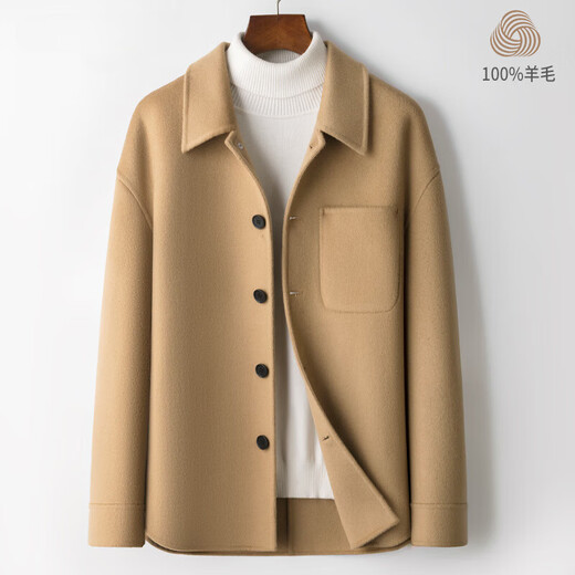 DK high-end men's 100% pure wool jacket men's coat short coat autumn and winter new loose versatile double-sided woolen camel M /170