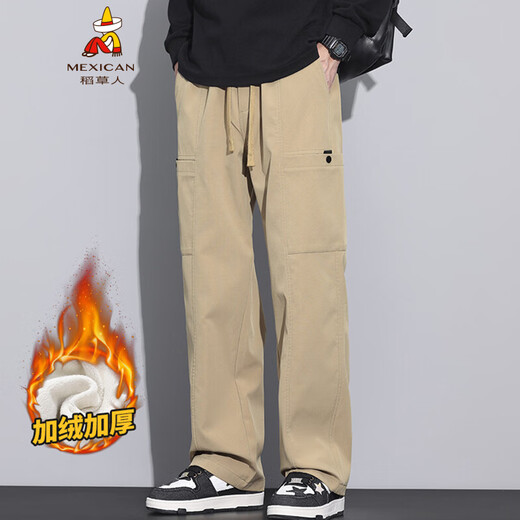 Vogelscheuche amerikanische trendige Arbeitshose für Männer im Herbst und Winter Neue losen Plüschsportarten Straight Casualhose Militärgrün Z9856 m