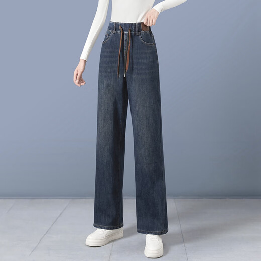 Shechi plus velvet thickened warm jeans women's 2025 winter new high-waist straight slim casual pants