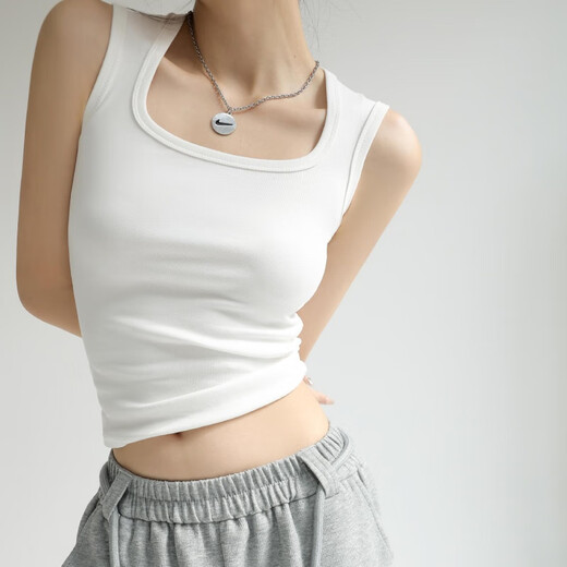 杰丽·莫克（Jerrie Mock）纯棉白色吊带小背心内搭打底内衣女文胸无袖春夏秋修身显瘦外穿 单件-白色 M(适合体重95-115斤)