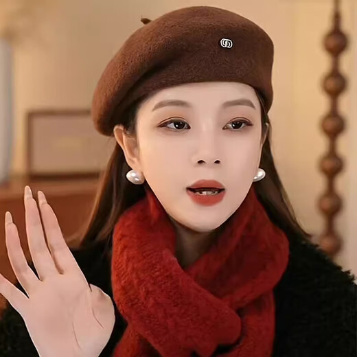 Xiaohongshu’s popular Korean style warm beret hat for women in spring and autumn, fashionable and stylish, showing face, little painter, black M (56-58cm), one size fits all