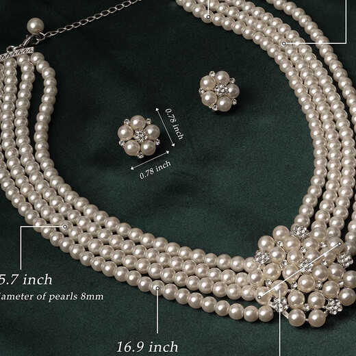 Hepburn style retro photo shoot pearl necklace earrings bracelet gloves bride wedding jewelry jewelry set E necklace combination