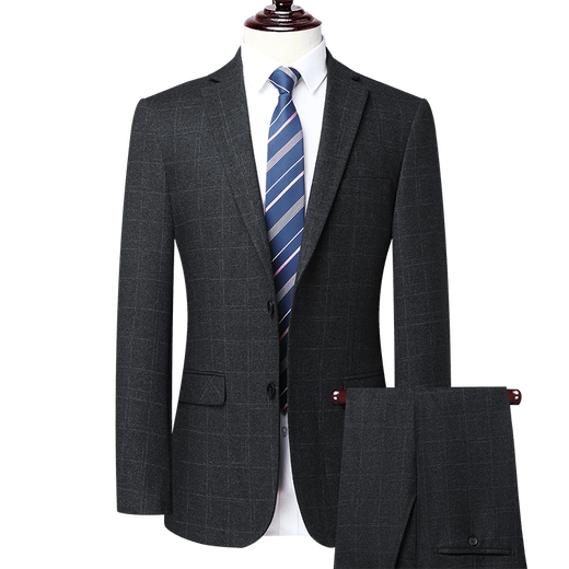 MONTAGUT suit men's winter thickened wool suit formal striped wedding banquet dress dad jacket 992 blue striped double slit two-piece set wool material M 170/