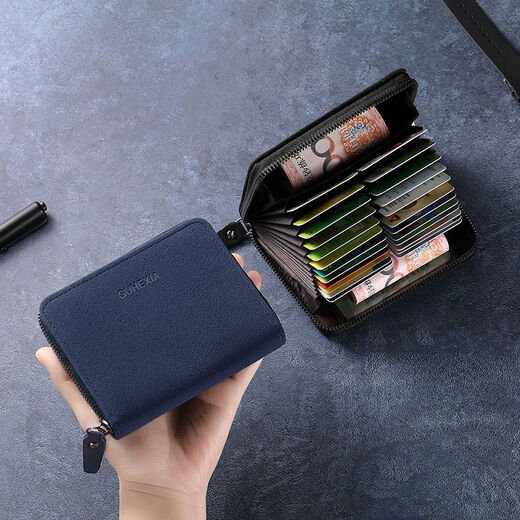 QUEEN TRIP simple card bag for men, multiple card slots, large capacity, anti-theft driver's license, bank card, anti-demagnetization, multi-function wallet, royal blue, medium organ, 24 card slots