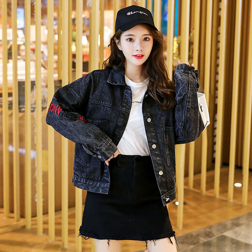 FHHUABD黑色牛仔外套女潮ins春夏秋款女装新款百搭矮个子牛仔衣2025新款 9926#黑色 S  建议80--100斤