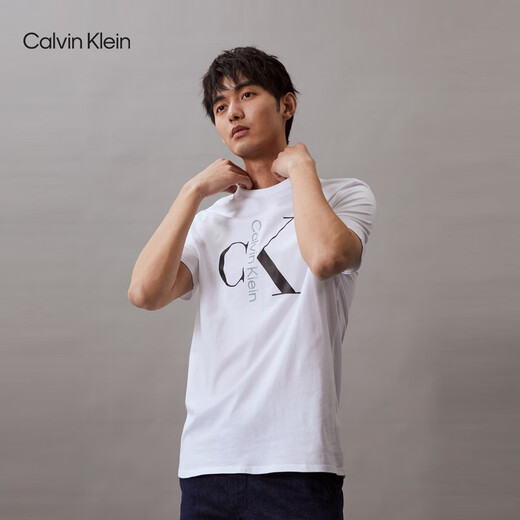 Calvin Klein Jeans夏季男士休闲通勤经典字母印花ck纯棉短袖T恤40KC829 YAA-月光白 2XL