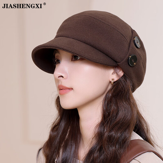 JIASHENGXI Autumn and winter new hat women's Korean version versatile button octagonal hat big head circumference showing face little internet celebrity painter hat beret black 56-58CM