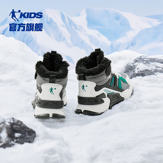 Jordan boys' cotton shoes, big children's winter velvet mid-top children's casual shoes, warm children's shoes Jordan white/black 37