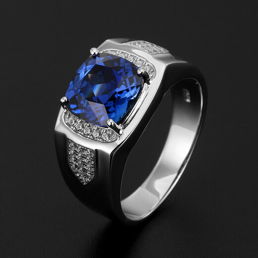 Pu Lian square tanzanite sapphire ring men's 925 sterling silver gold-plated inlaid colored gemstone ring trendy personality No. 14-54mm