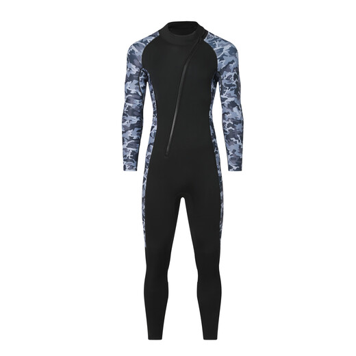 BLUE DIVEBLUEDIVE cross-border 3MM one-piece wetsuit for men to go to the sea, cold-proof wetsuit, warm swimsuit, 3mm camouflage gray hooded S S