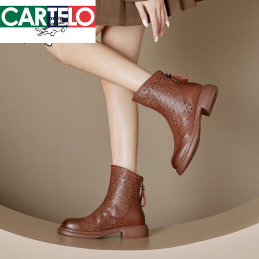 Katile Crocodile 2025 Frühlings- und Herbst Martin Boots Frauen hohl Sandalen Leder Heck Reißverschluss Kurzstiefel Loch Frauenstiefel Sommerdünn Frauenschuhe ungenau 35 35