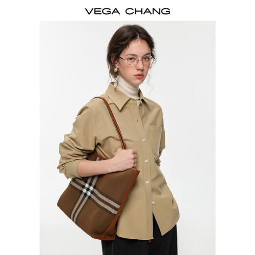 VEGA CHANG brown rhyme simple luxury long-sleeved shirt for women 2025 new autumn and winter simple high-end shirt soft sand brown (shirt) M