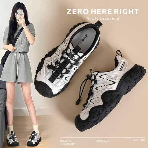 ZHR登山鞋女休闲户外运动轻便溯溪鞋女百搭拼接女鞋 G683 米黑 35