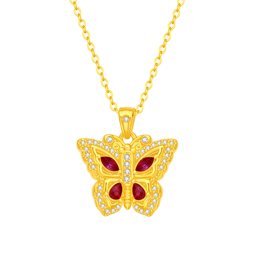 Mingzuan International 18K gold antique point diamond ruby butterfly pendant au750 inlaid zircon necklace as a birthday gift for girlfriend