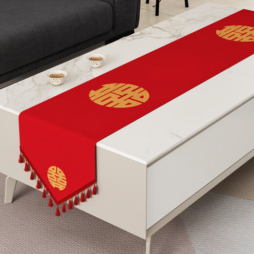 
Jinke wedding table flag red wedding letter Chinese wedding festive engagement table cloth decorative strip coffee table dining table TV cabinet cover scarf Jiashiyuan triangle double-sided A tassel red velvet cloth 30*180cm (suitable for desktop length 12014